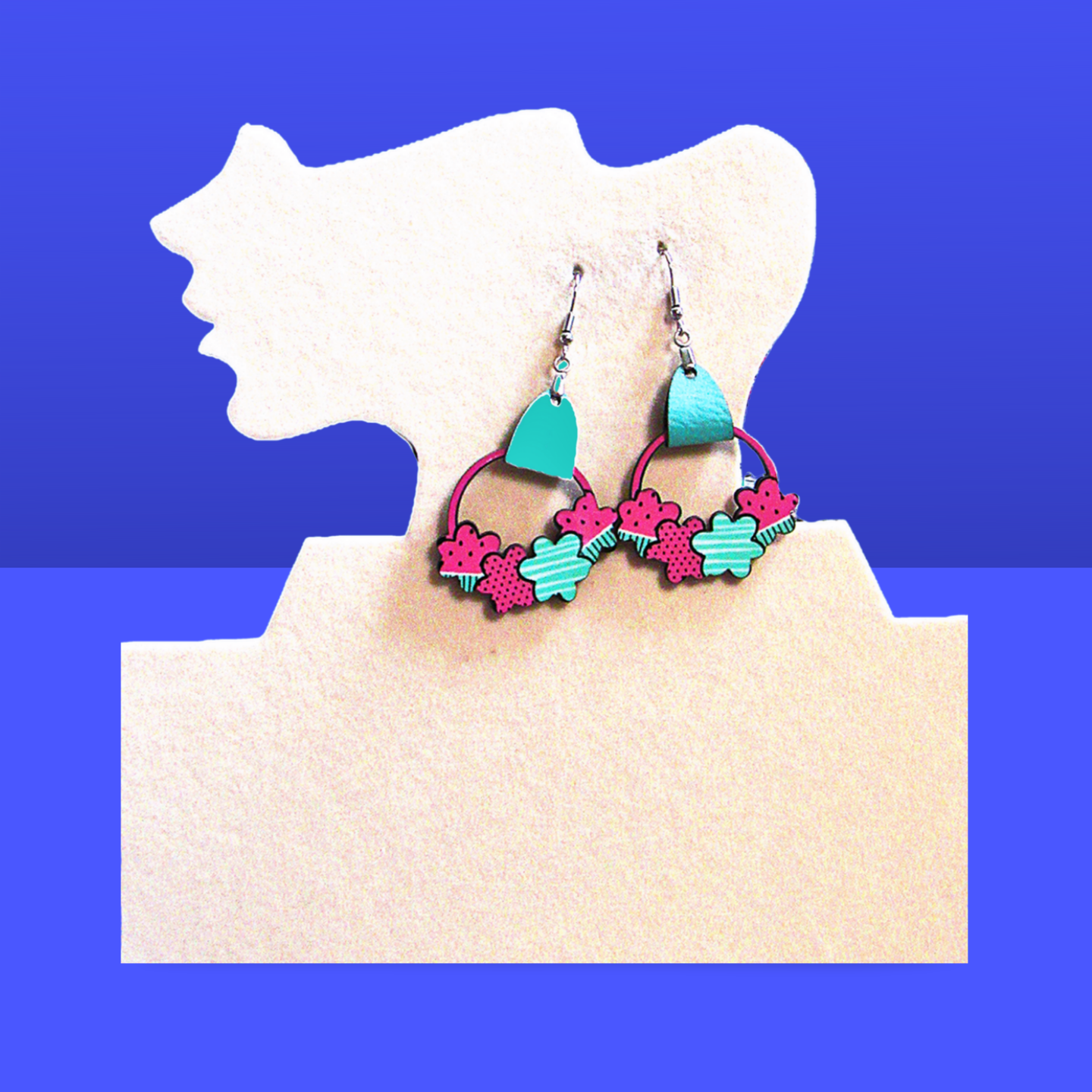 Round Flower Cluster Shaped Sublimated Earrings