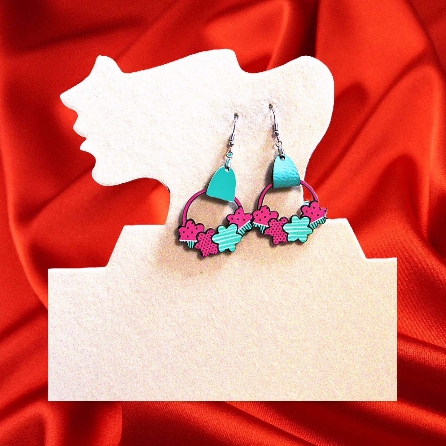 Round Flower Cluster Shaped Sublimated Earrings