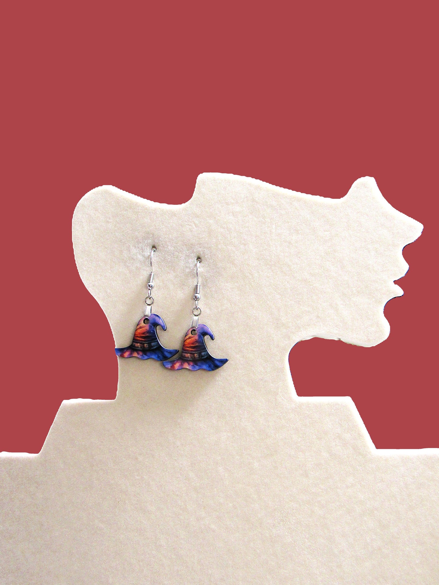 Witch Hat Shaped Sublimated Earrings 1 inch