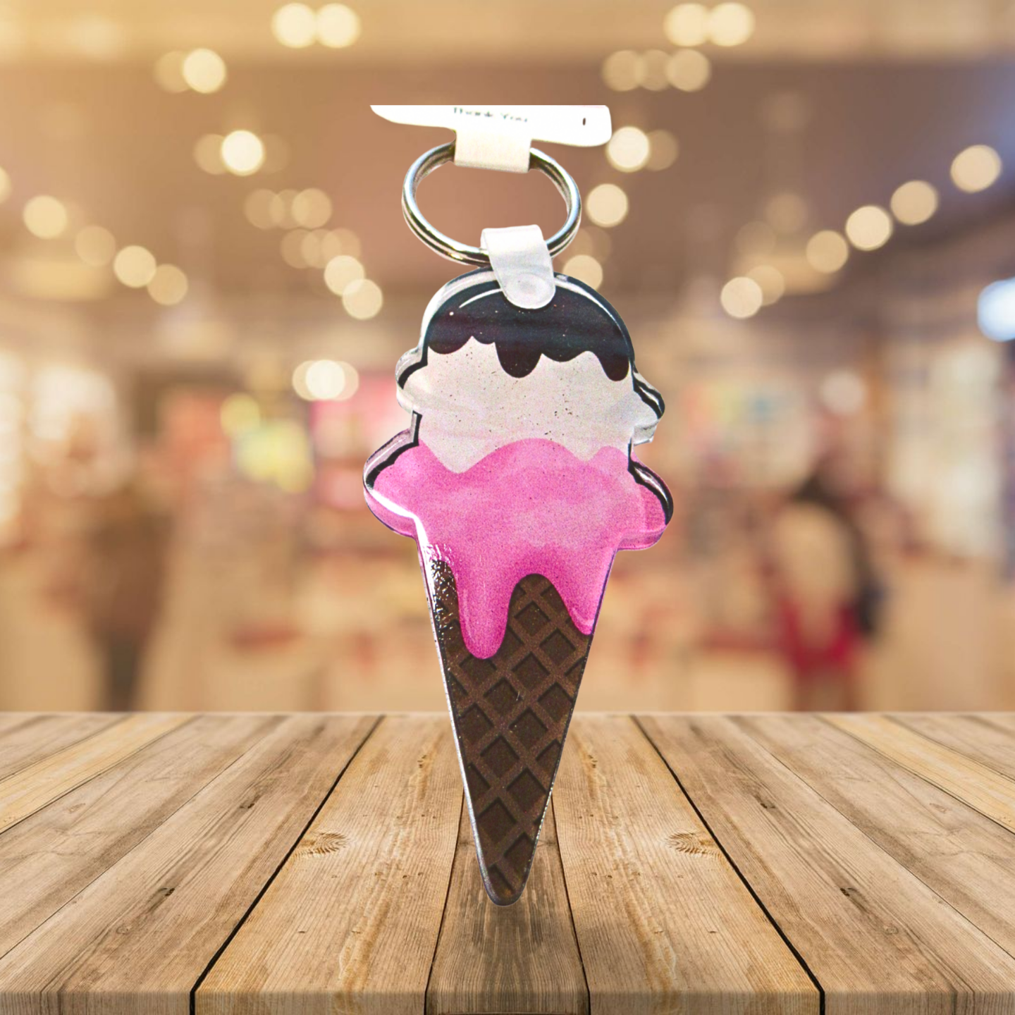 Acrylic Ice Cream Cone Shaped Sublimated Keychain