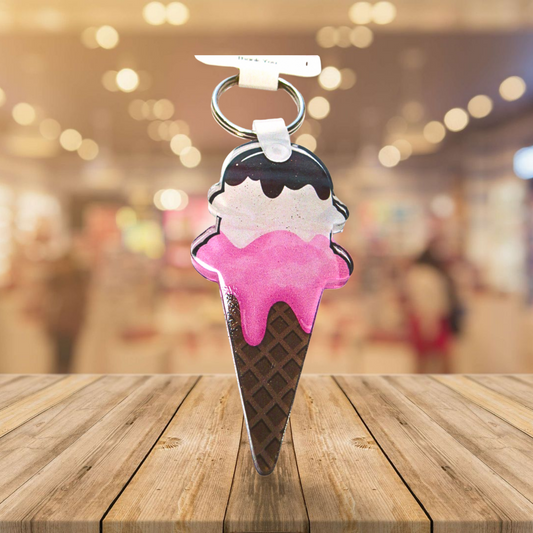 Acrylic Ice Cream Cone Shaped Sublimated Keychain