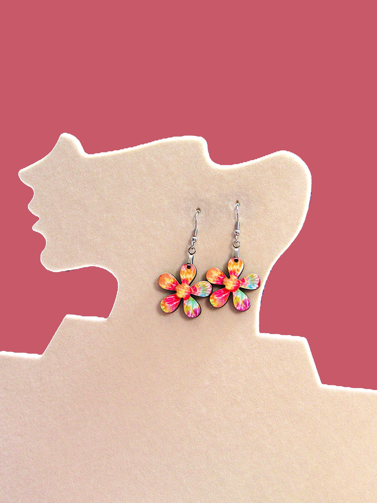 1 inch Hippie Flower Shaped Sublimated Earrings MDF