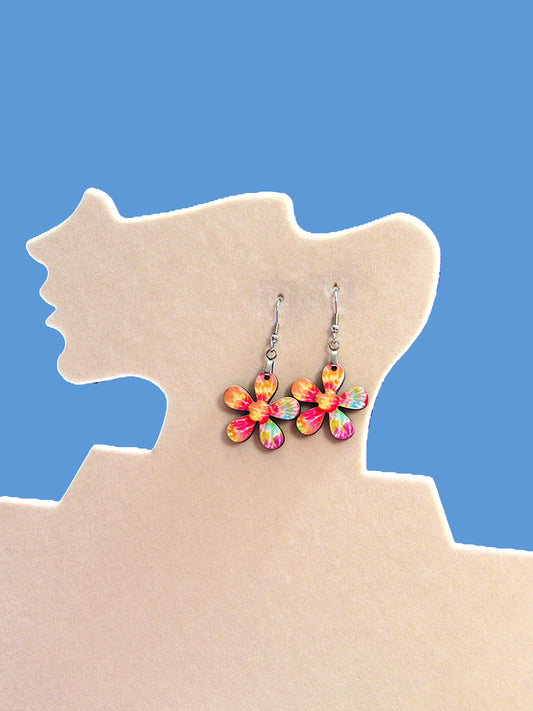 1 inch Hippie Flower Shaped Sublimated Earrings MDF