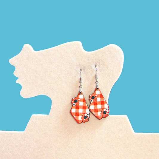 MDF-Checkered Fancy Flower Shaped Sublimated Earrings 1.5 inch