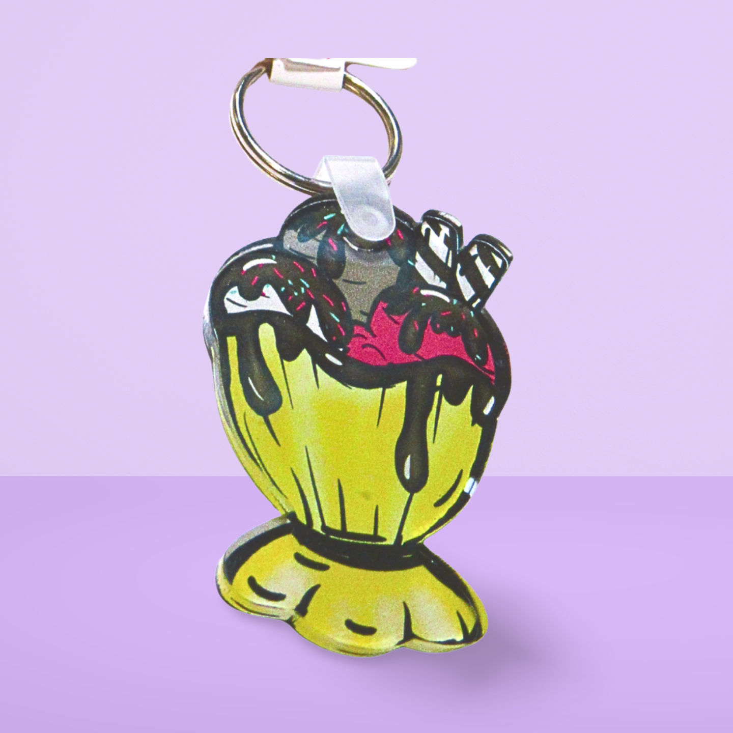 Acrylic Ice Cream Sundae Shaped Sublimated Keychain