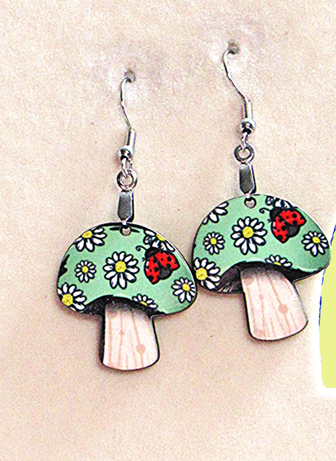 Mushroom Shaped Sublimated Earrings 1 inch