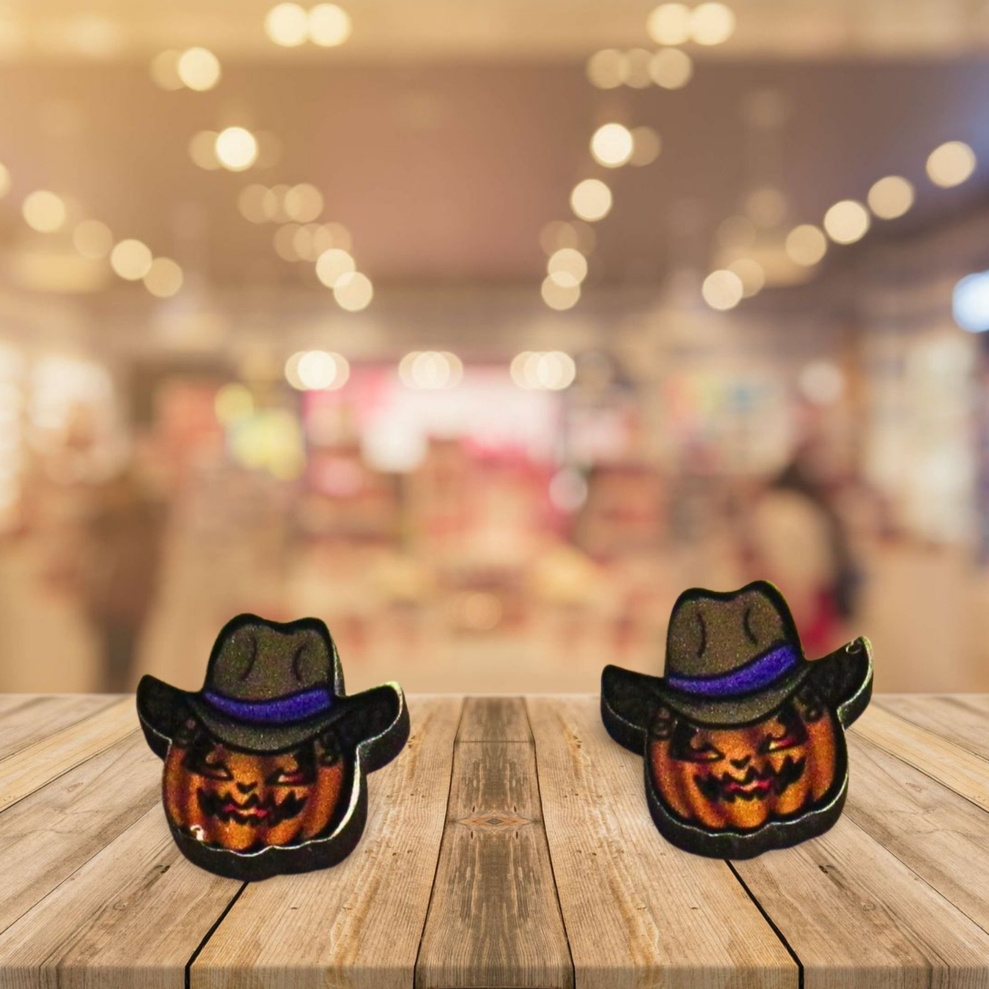 Cowboy Pumpkin Shaped Sublimated Stud Earrings