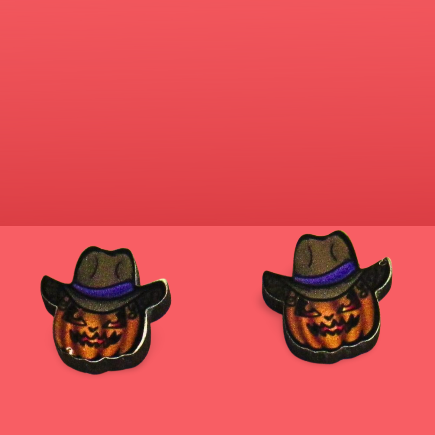 Cowboy Pumpkin Shaped Sublimated Stud Earrings