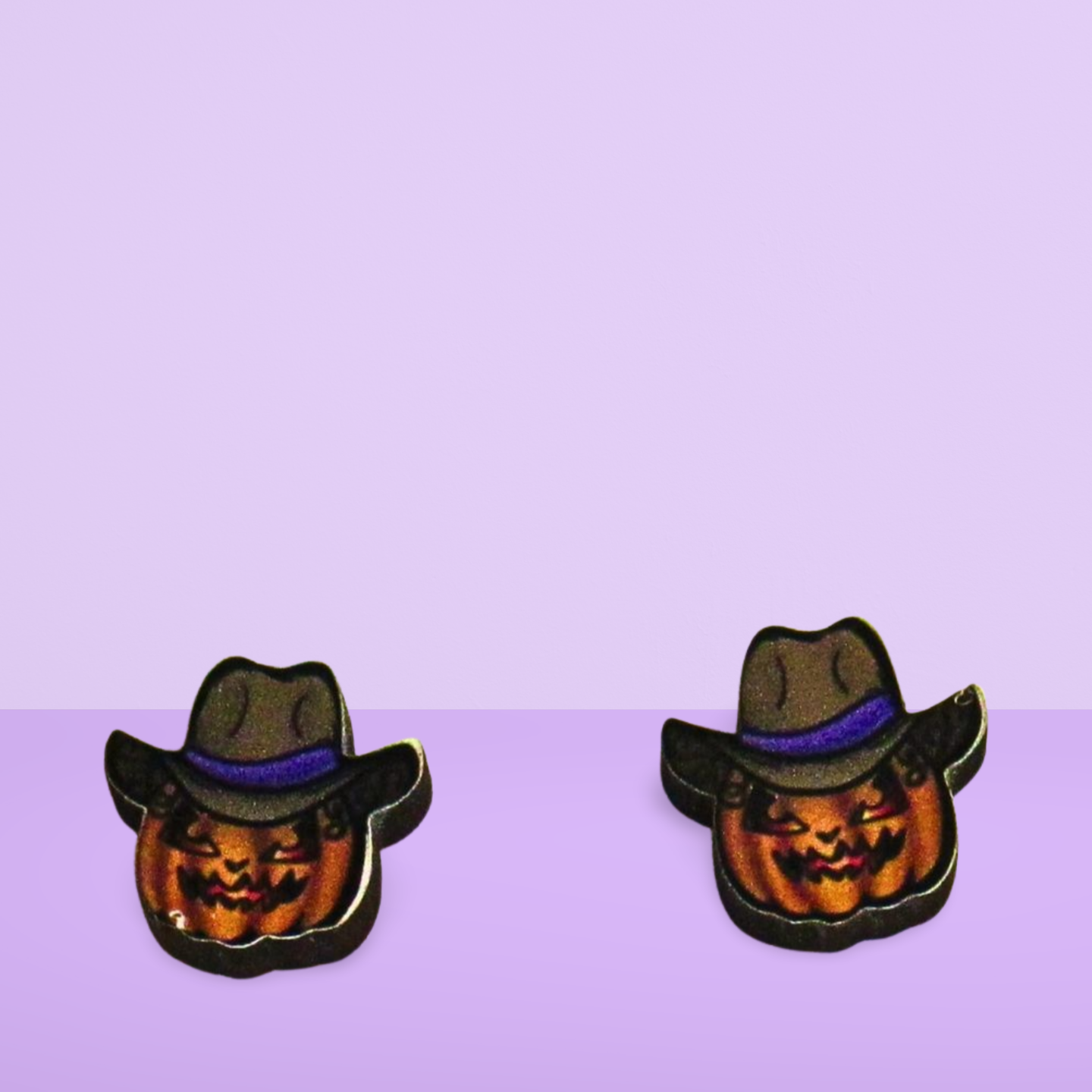 Cowboy Pumpkin Shaped Sublimated Stud Earrings