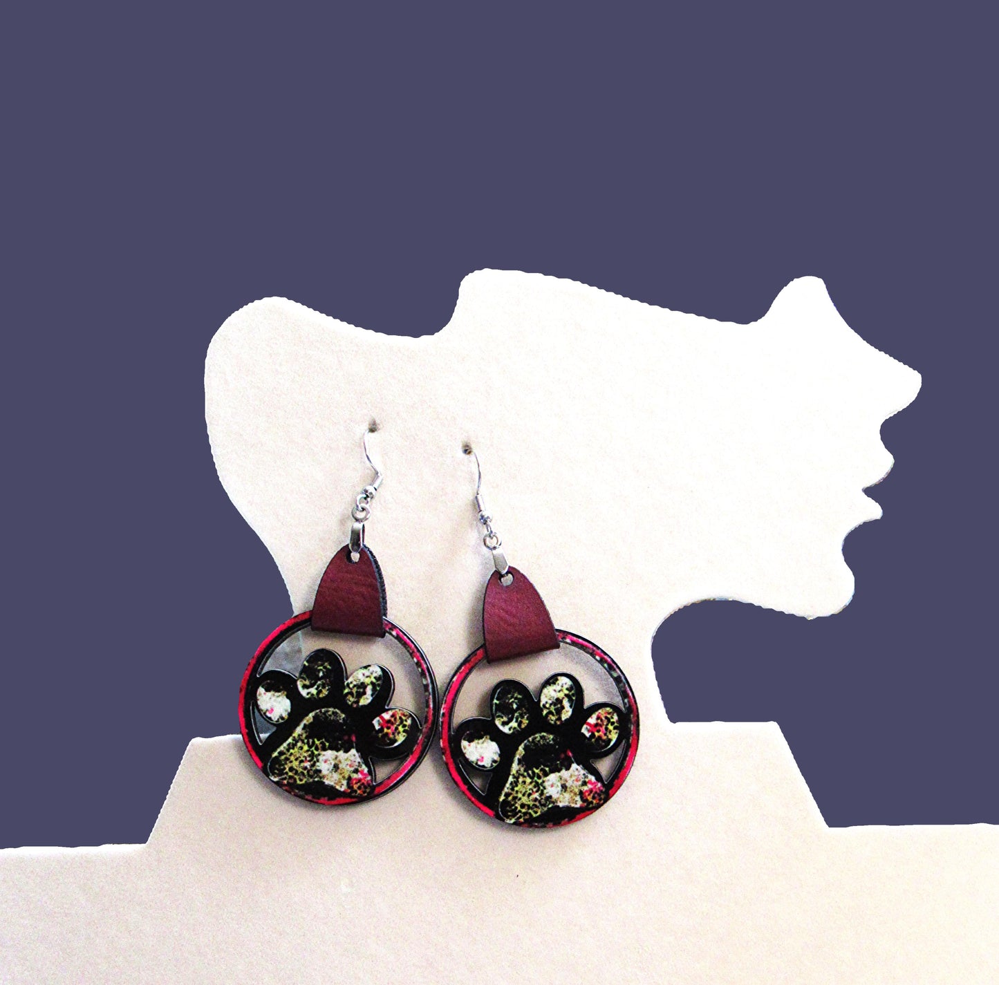 Round MDF Paw Shaped Sublimated Earring
