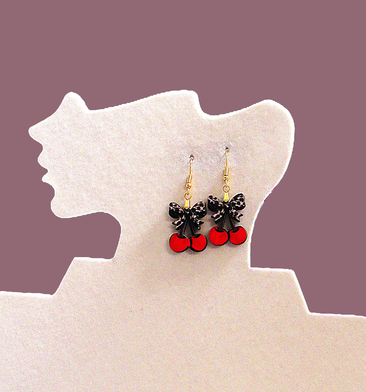 Cherries with Bow Shaped Sublimated Earrings 1 inch