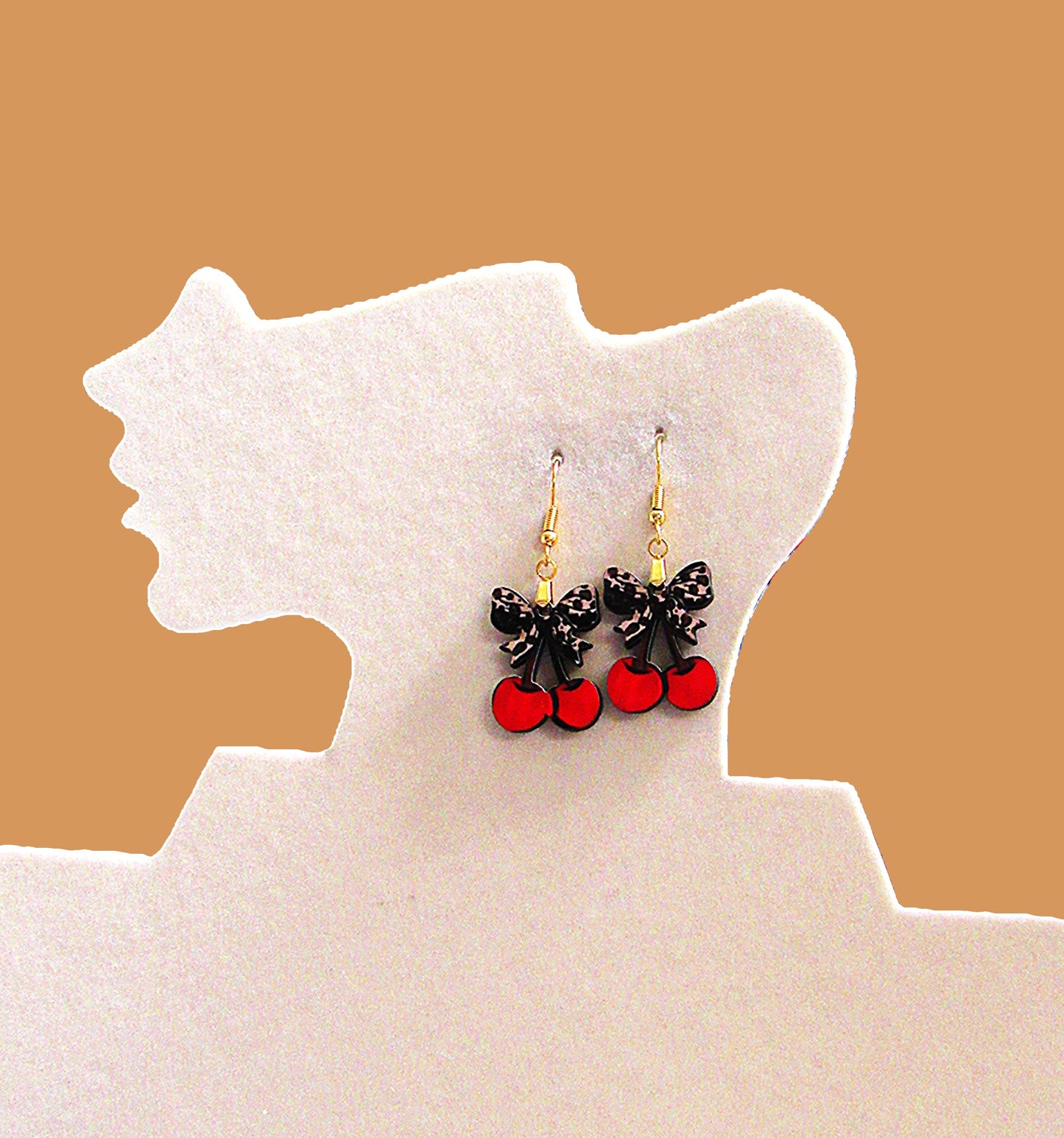 Cherries with Bow Shaped Sublimated Earrings 1 inch
