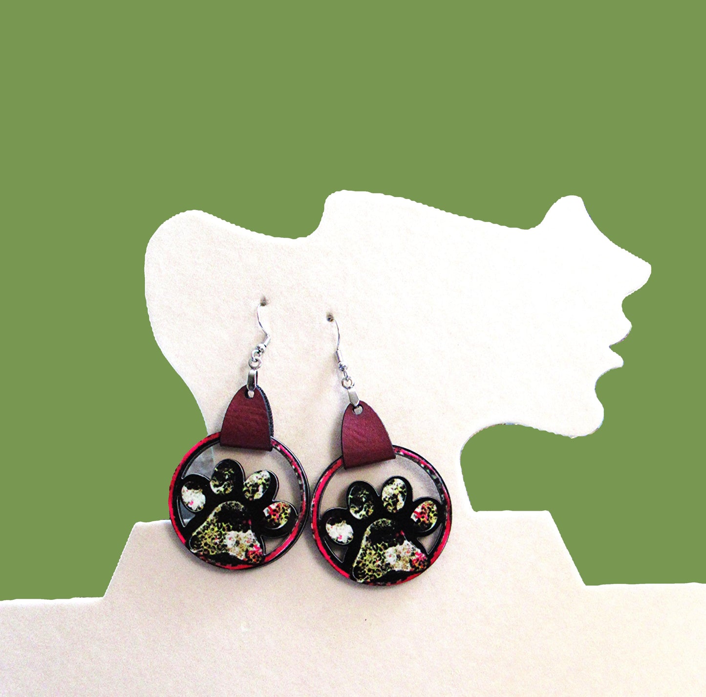 Round MDF Paw Shaped Sublimated Earring