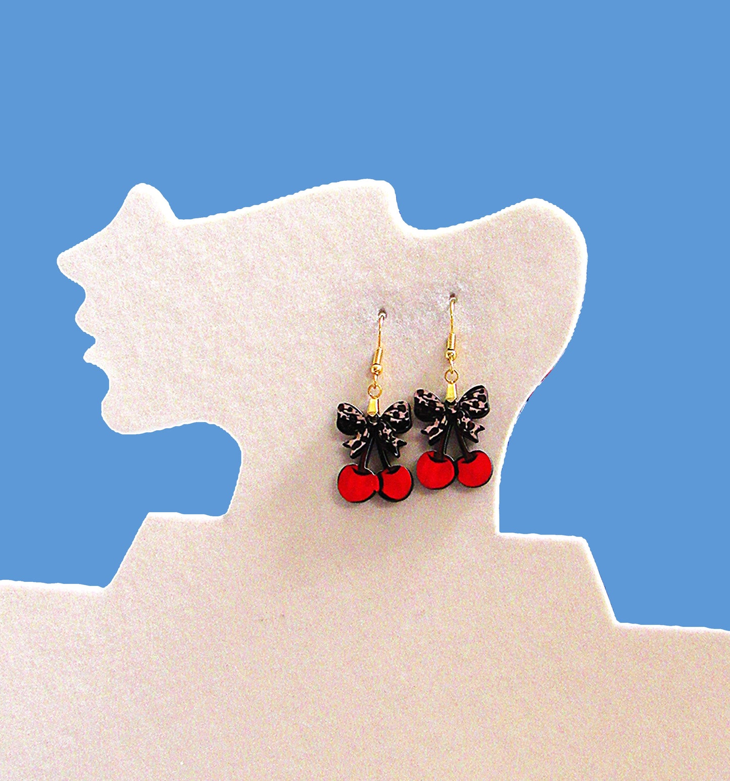 Cherries with Bow Shaped Sublimated Earrings 1 inch