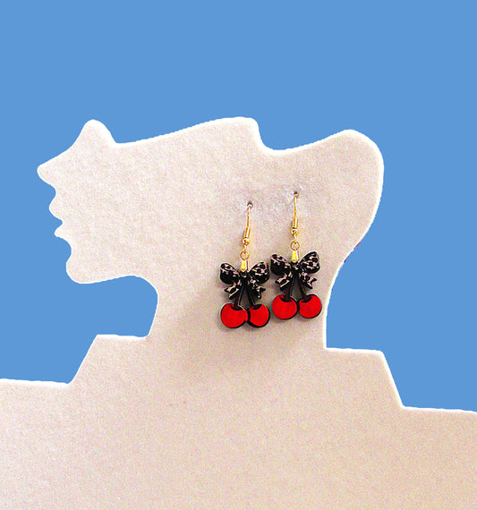 Cherries with Bow Shaped Sublimated Earrings 1 inch