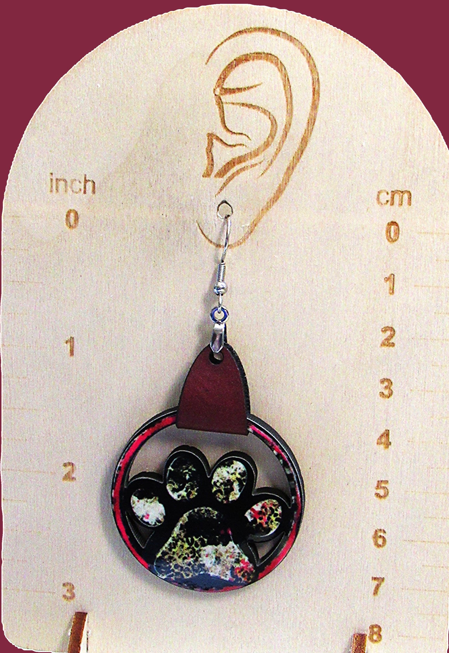 Round MDF Paw Shaped Sublimated Earring