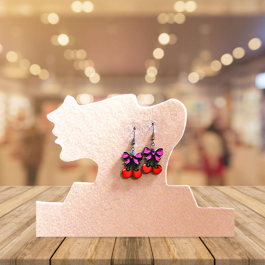 Cherries with Bow Shaped Sublimated Earrings 1 inch
