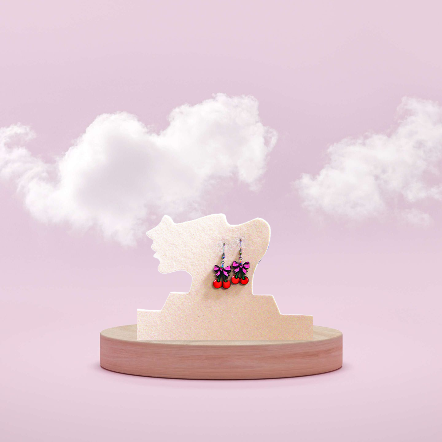 Cherries with Bow Shaped Sublimated Earrings 1 inch