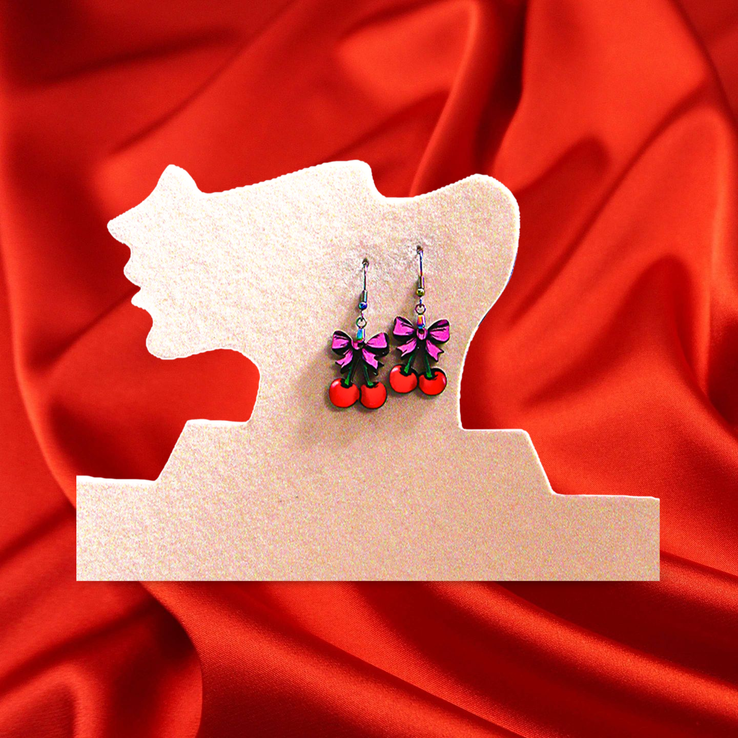 Cherries with Bow Shaped Sublimated Earrings 1 inch