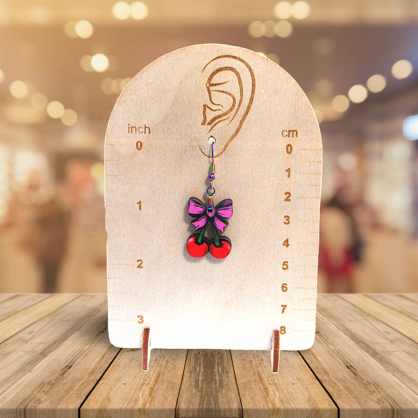 Cherries with Bow Shaped Sublimated Earrings 1 inch