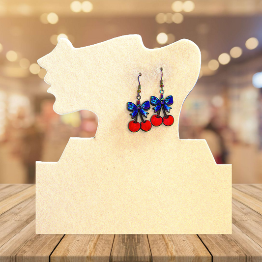 Cherries with Bow Shaped Sublimated Earrings 1 inch