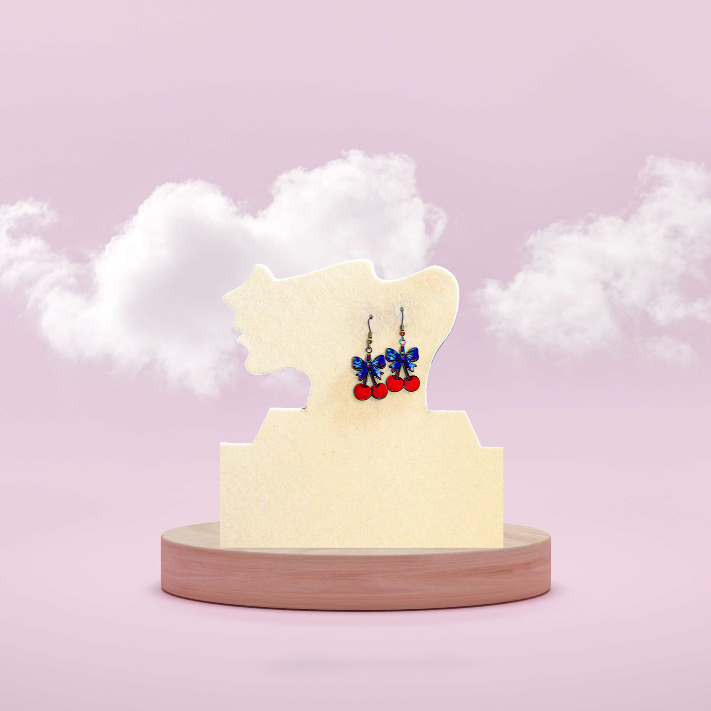 Cherries with Bow Shaped Sublimated Earrings 1 inch