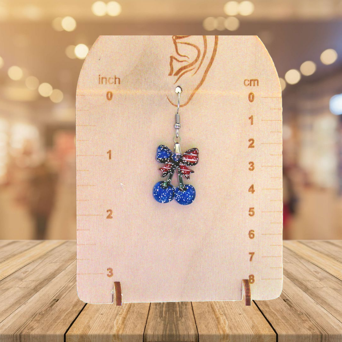 Glitter Acrylic Cherries with Bow Shaped Sublimated Earrings 1 inch