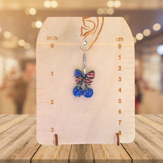 Glitter Acrylic Cherries with Bow Shaped Sublimated Earrings 1 inch