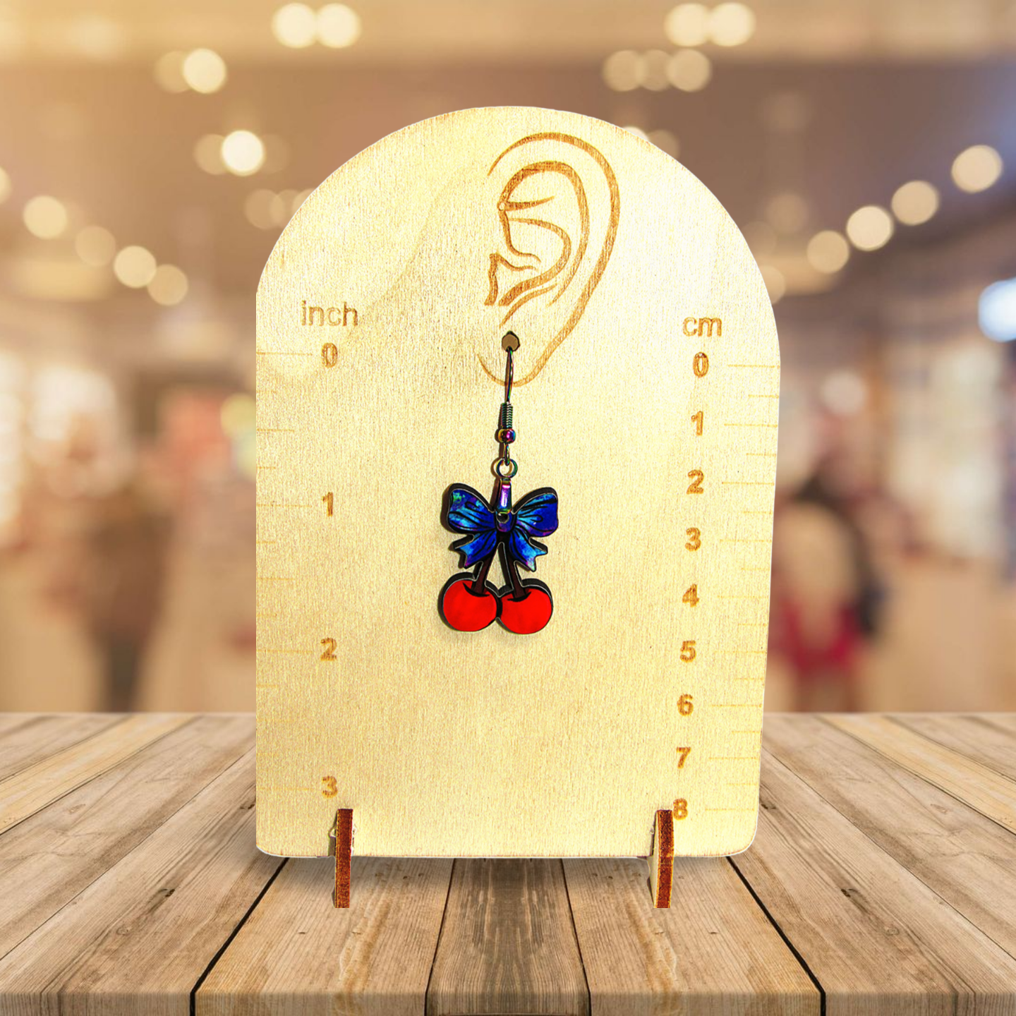 Cherries with Bow Shaped Sublimated Earrings 1 inch