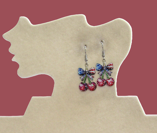 Glitter Acrylic Cherries with Bow Shaped Sublimated Earrings 1 inch
