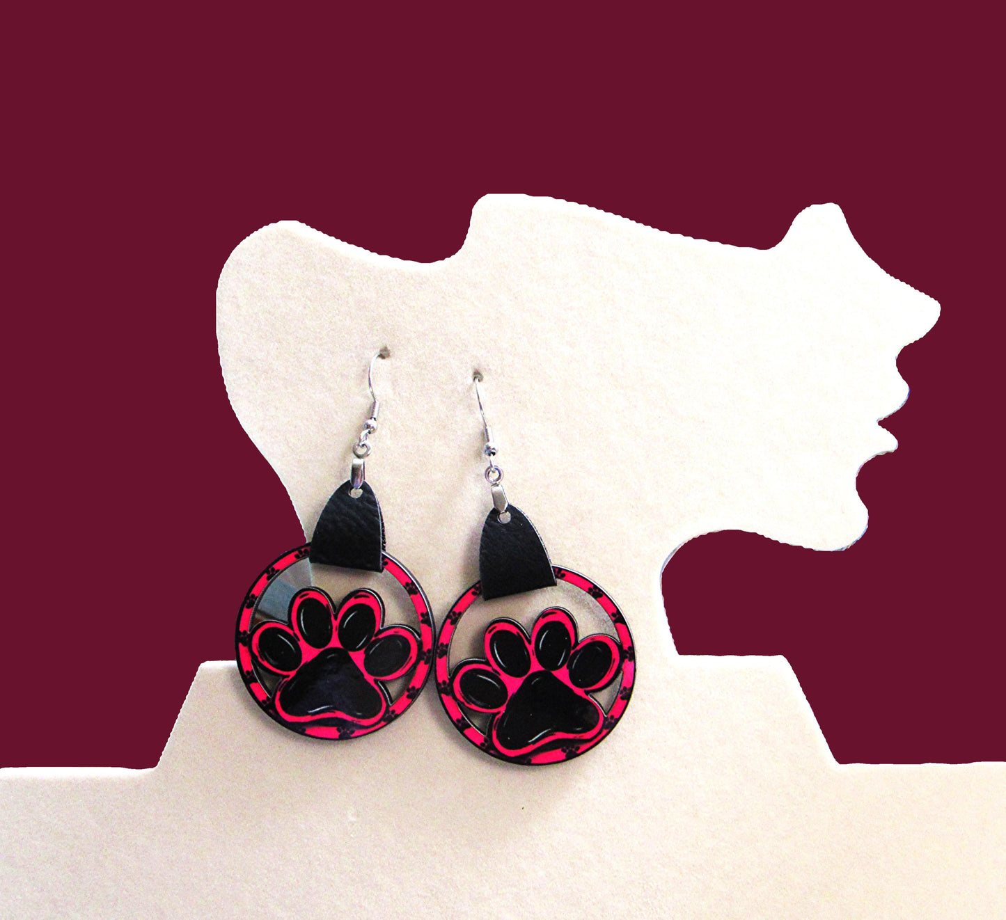 Round MDF Paw Shaped Sublimated Earring