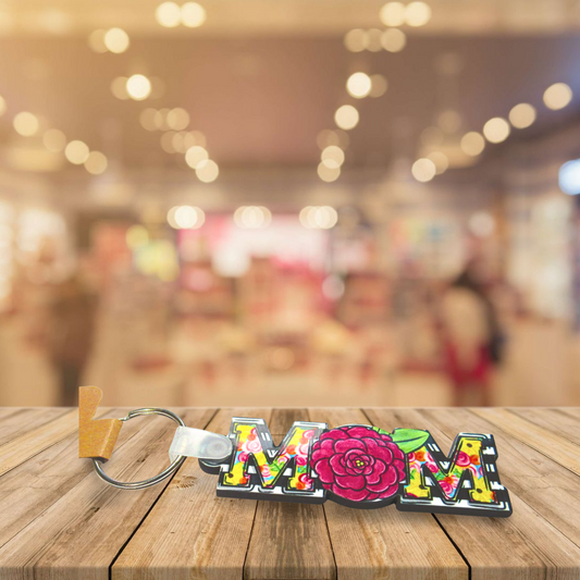 Horizontal Shaped MOM themed Sublimated Keychain MDF