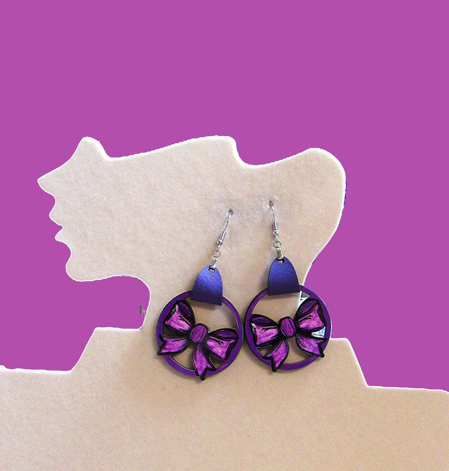 Faux Leather Bow Shaped Sublimated Earrings