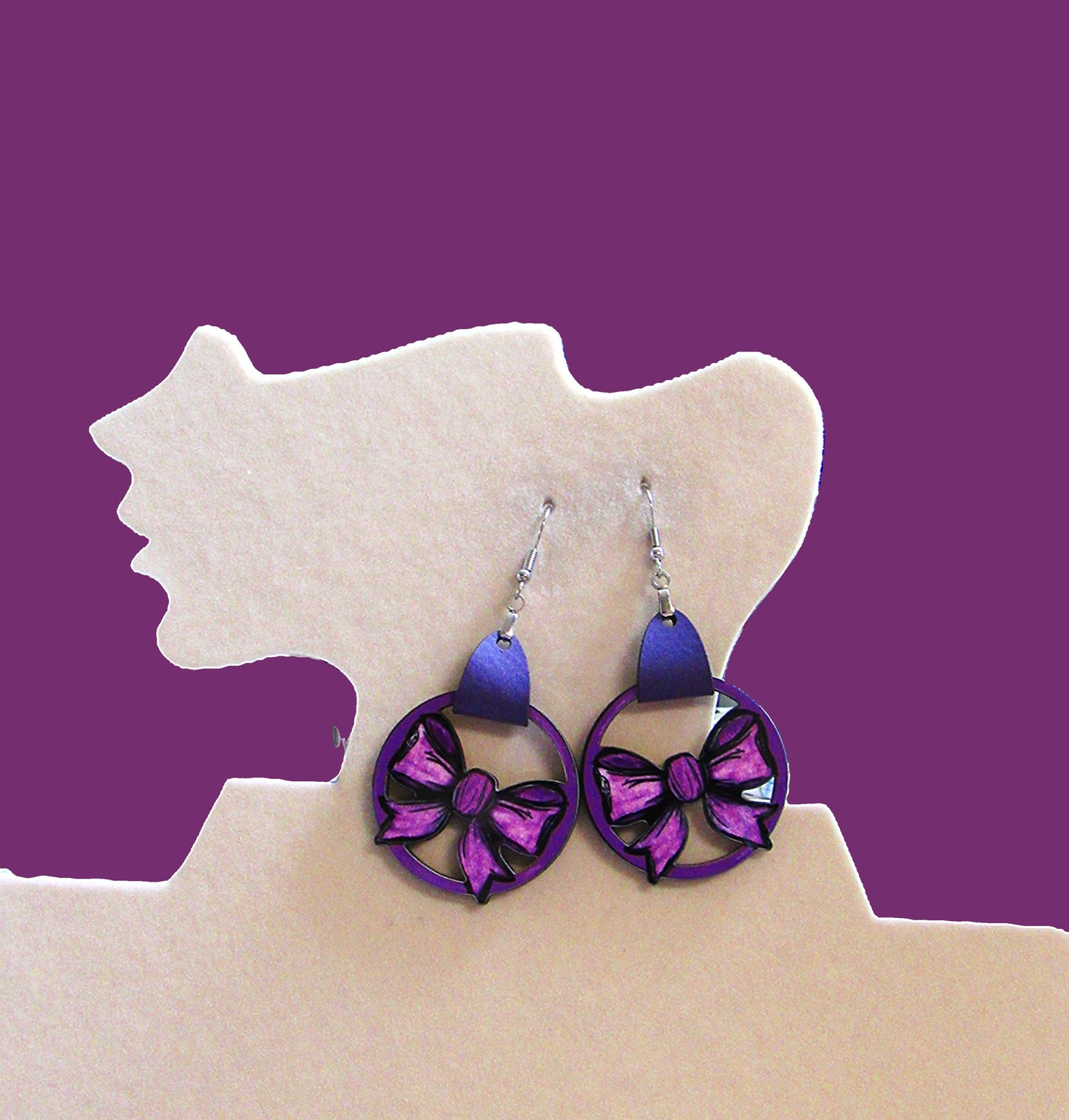 Faux Leather Bow Shaped Sublimated Earrings