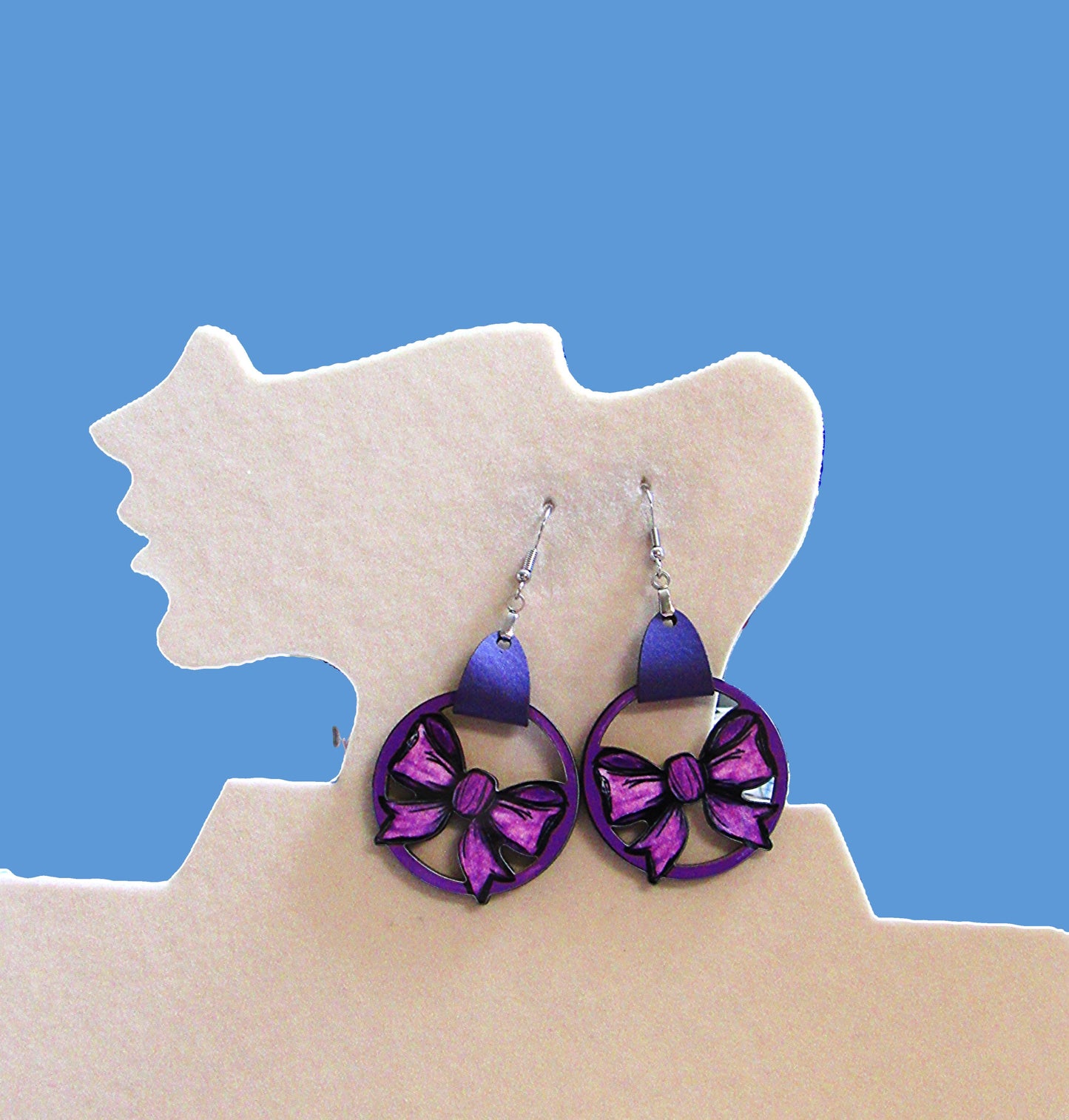 Faux Leather Bow Shaped Sublimated Earrings