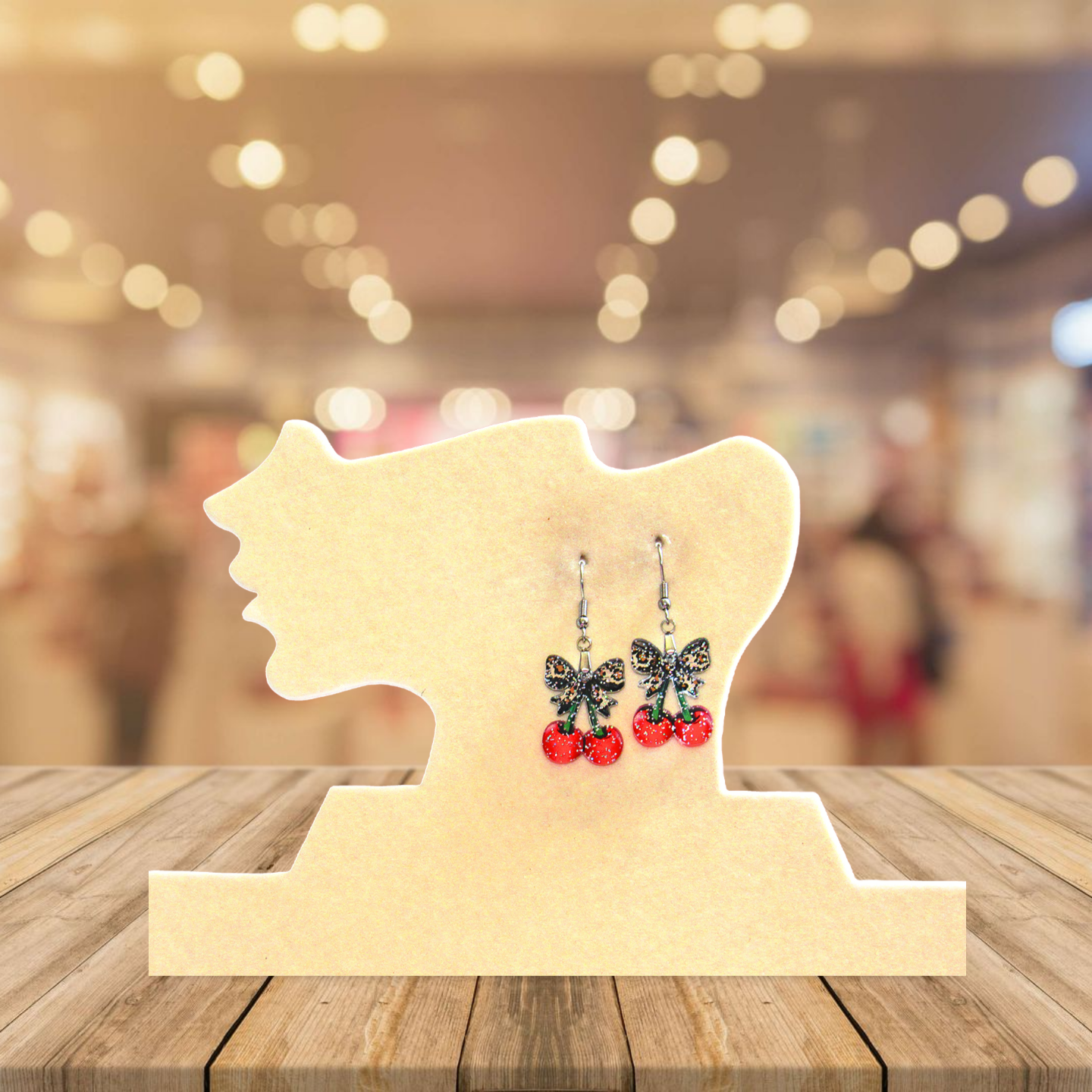 Glitter Acrylic Cherries with Bow Shaped Sublimated Earrings 1 inch