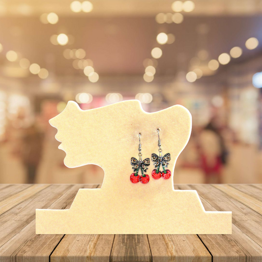 Glitter Acrylic Cherries with Bow Shaped Sublimated Earrings 1 inch