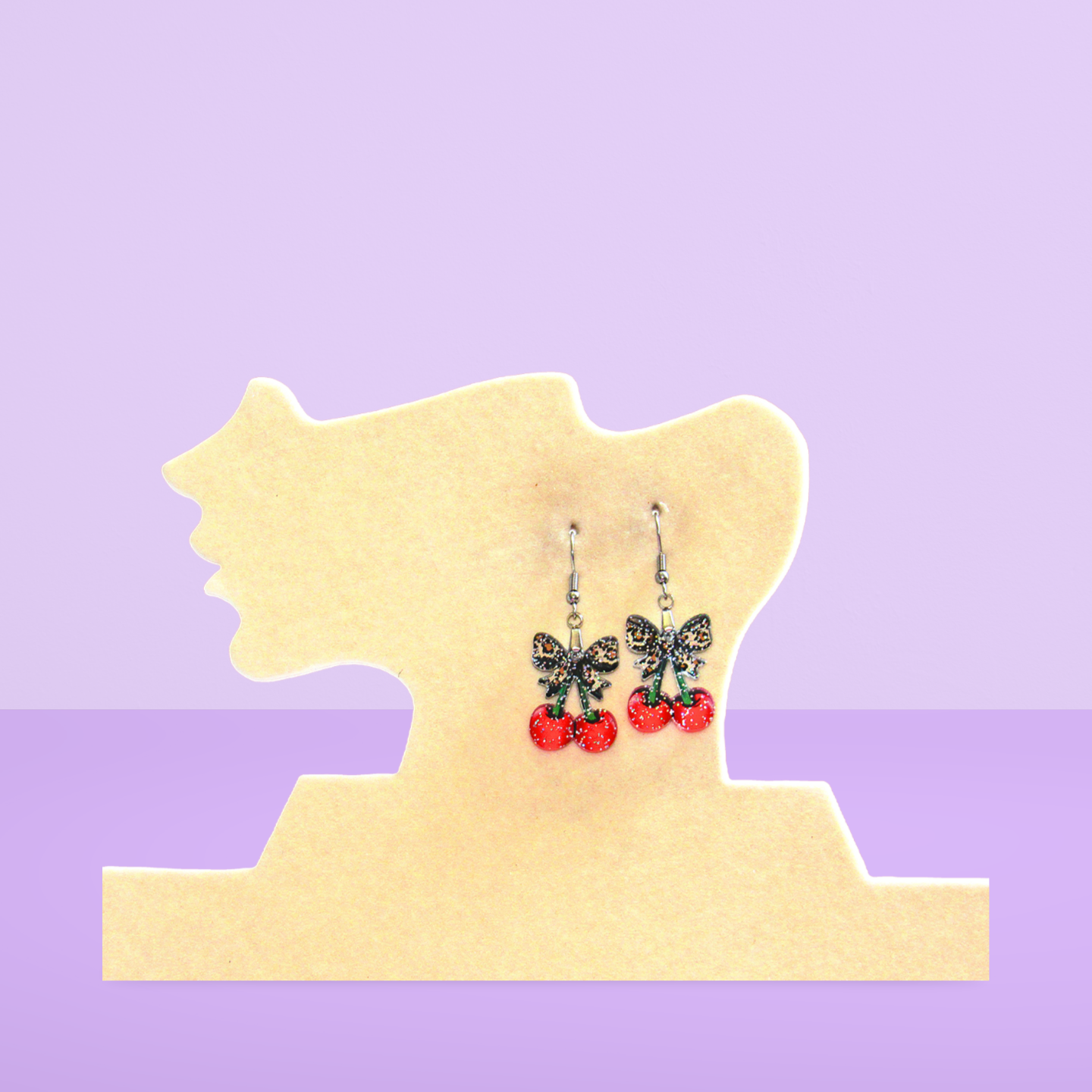 Glitter Acrylic Cherries with Bow Shaped Sublimated Earrings 1 inch