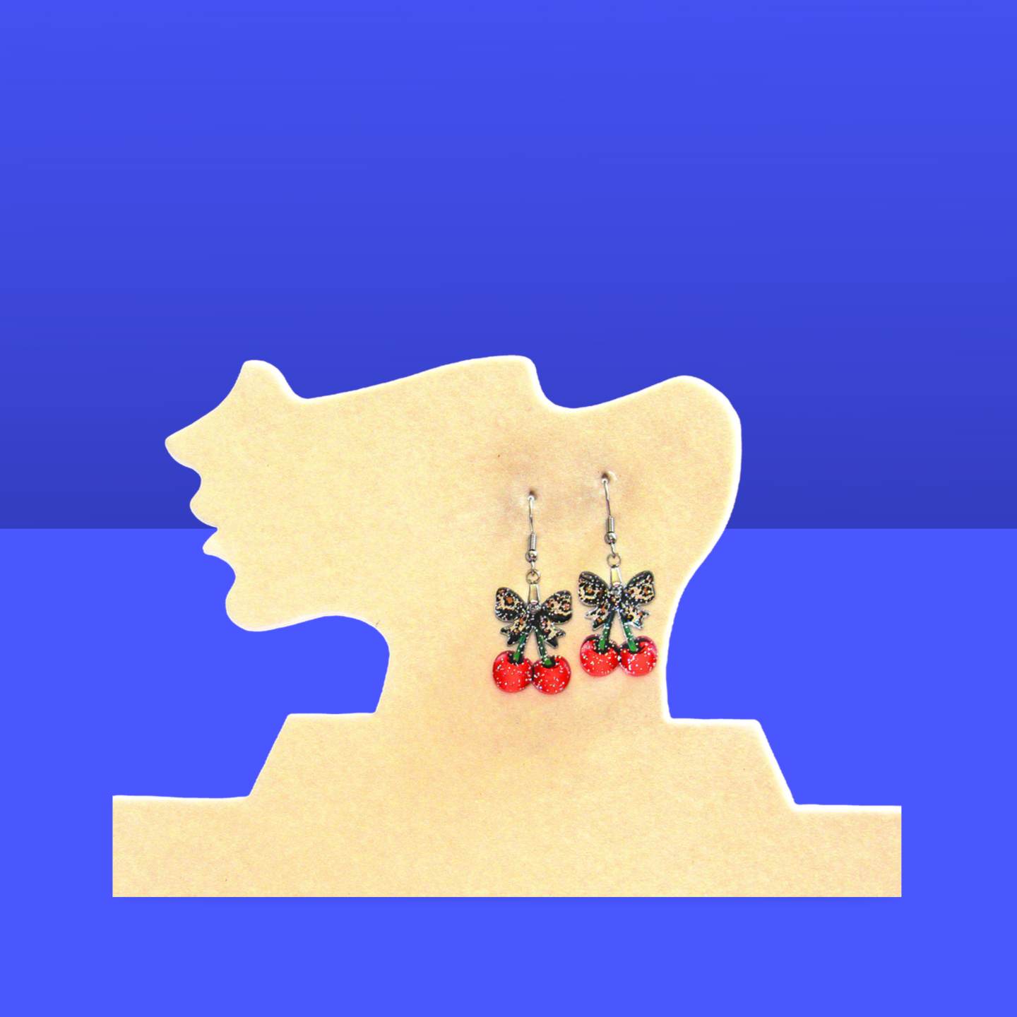 Glitter Acrylic Cherries with Bow Shaped Sublimated Earrings 1 inch