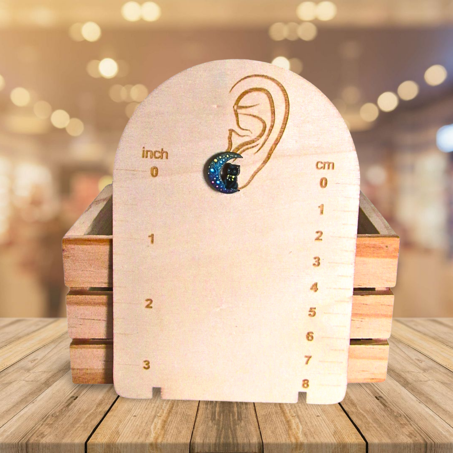 Cat On Moon Shaped Sublimated Stud Earrings