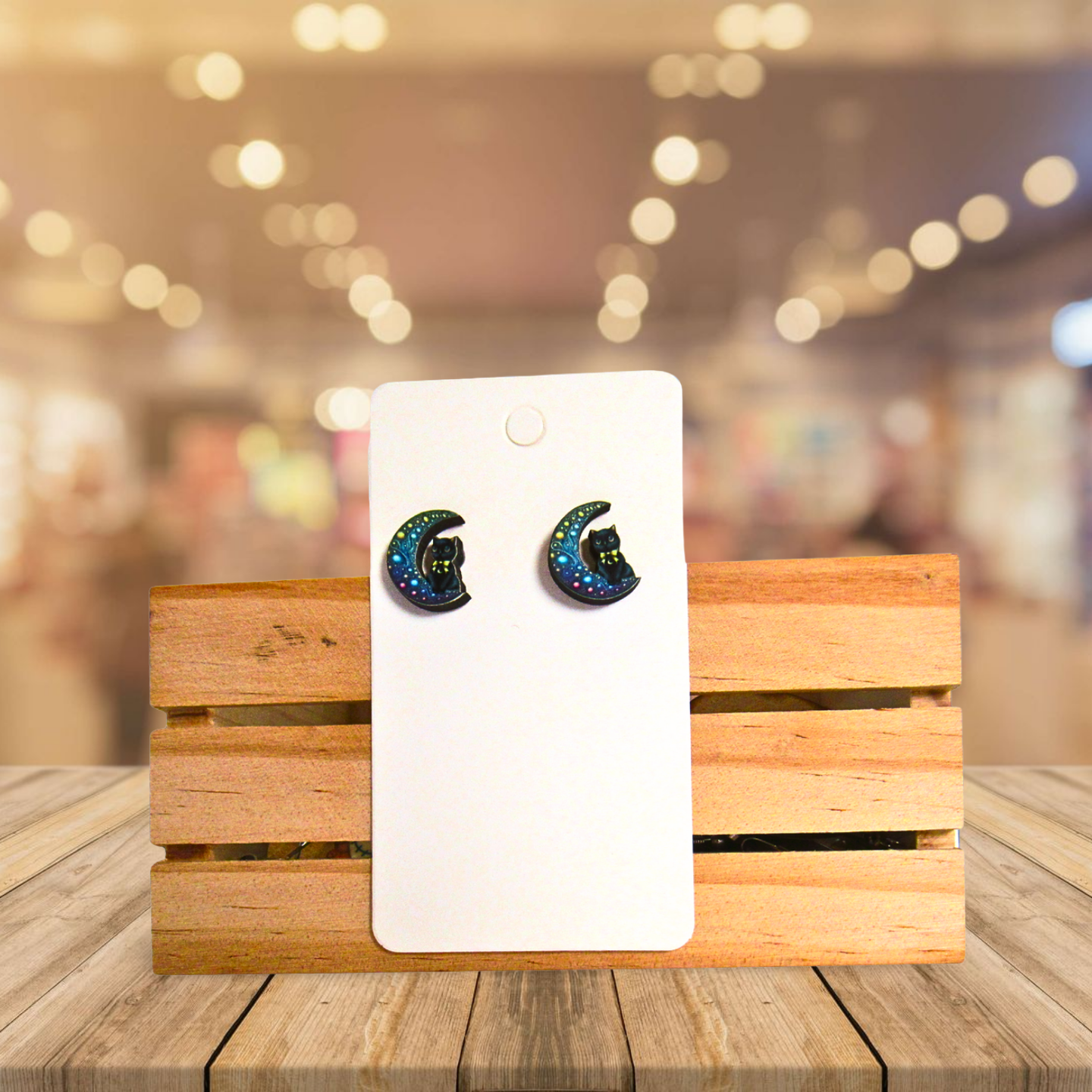 Cat On Moon Shaped Sublimated Stud Earrings