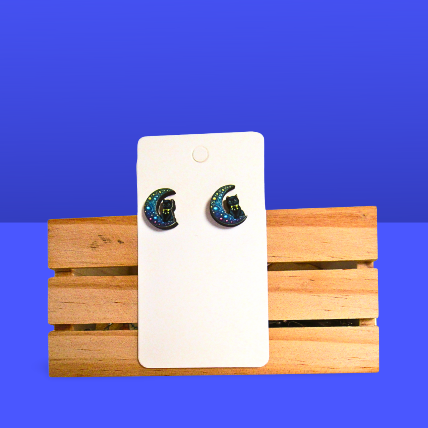 Cat On Moon Shaped Sublimated Stud Earrings