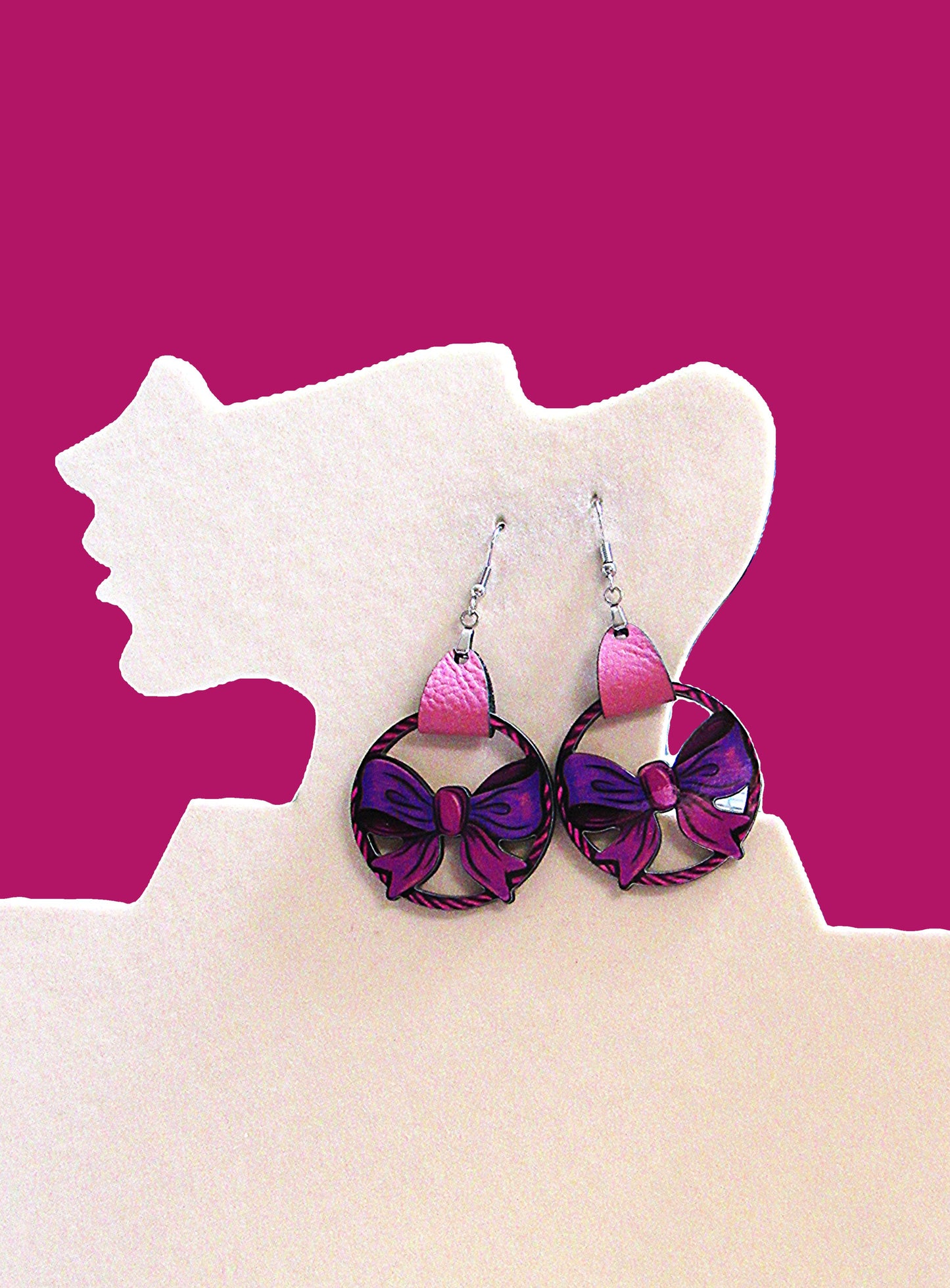 Faux Leather Bow Shaped Sublimated Earrings