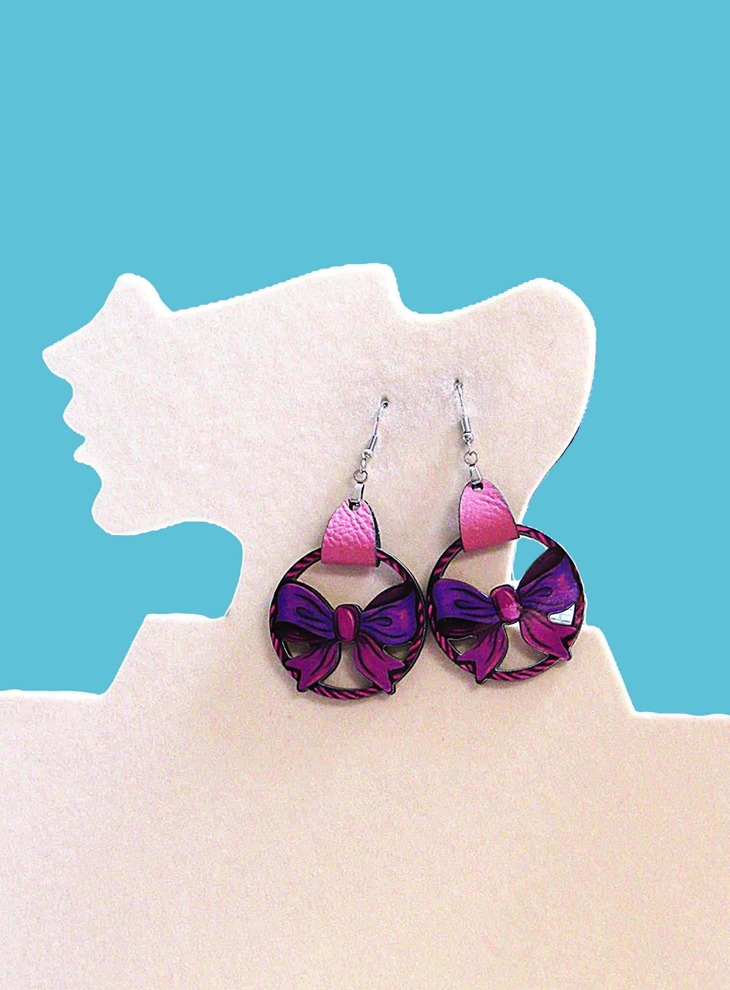 Faux Leather Bow Shaped Sublimated Earrings