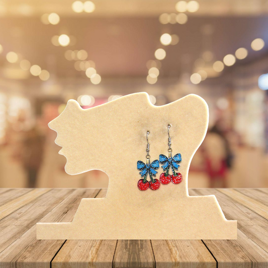 Glitter Acrylic Cherries with Bow Shaped Sublimated Earrings 1 inch