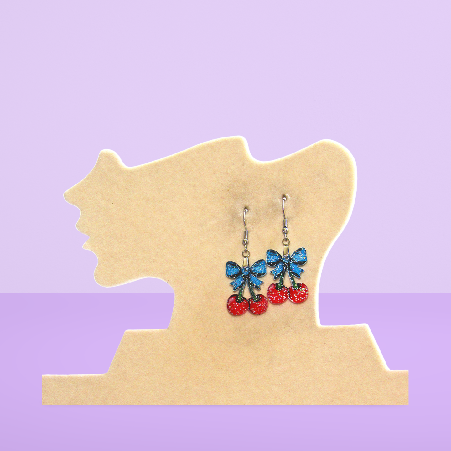 Glitter Acrylic Cherries with Bow Shaped Sublimated Earrings 1 inch