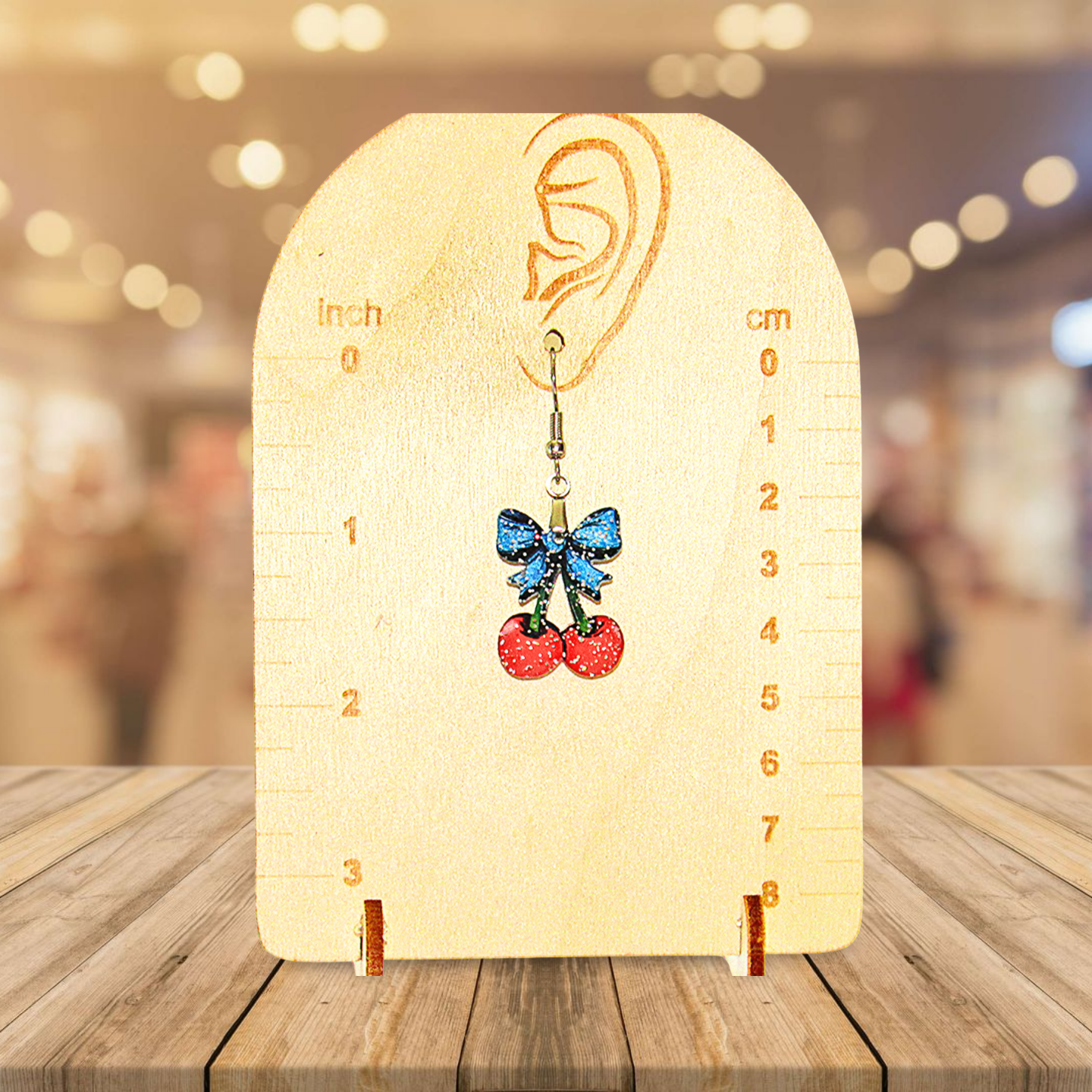 Glitter Acrylic Cherries with Bow Shaped Sublimated Earrings 1 inch