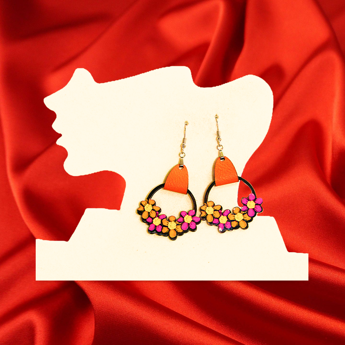 Round Flower Cluster Shaped Sublimated Earrings