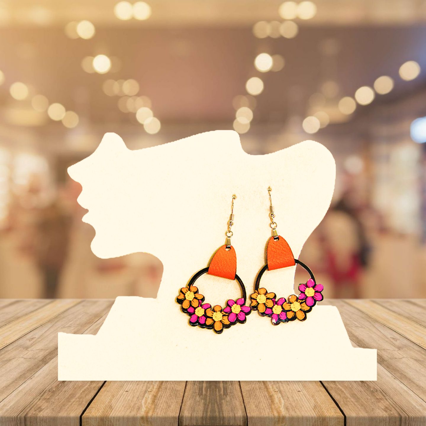 Round Flower Cluster Shaped Sublimated Earrings
