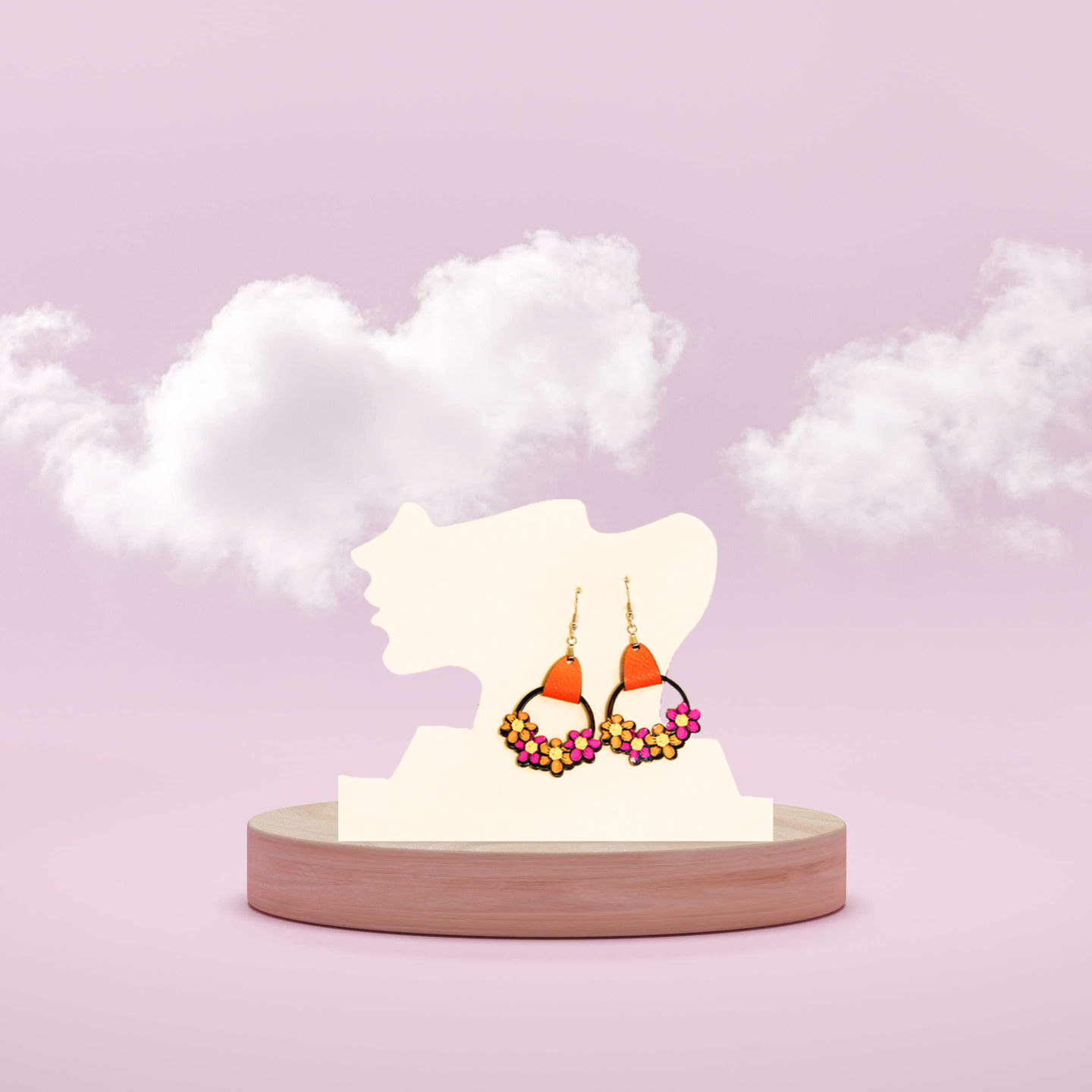 Round Flower Cluster Shaped Sublimated Earrings